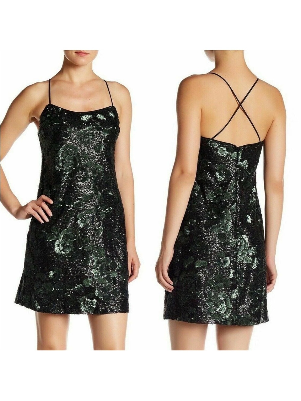Vera Wang Spaghetti Sequined Cocktail Mini Dress size L